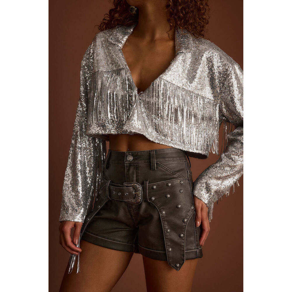 12th Tribe Star Crossed Sequin Silver Fringe Jacket Size S/MS/M